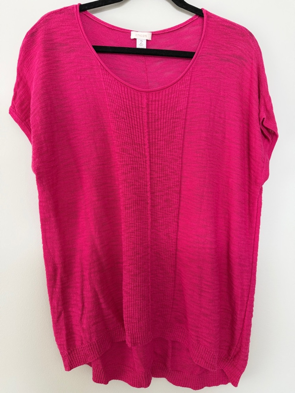 Chico’s Bright Fuchsia Short-Sleeve Knit Top - Size 2 (L-12/14).